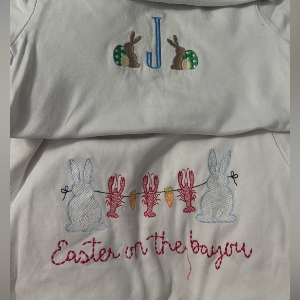 White Shirt with Lobster and Bunny Embroidery